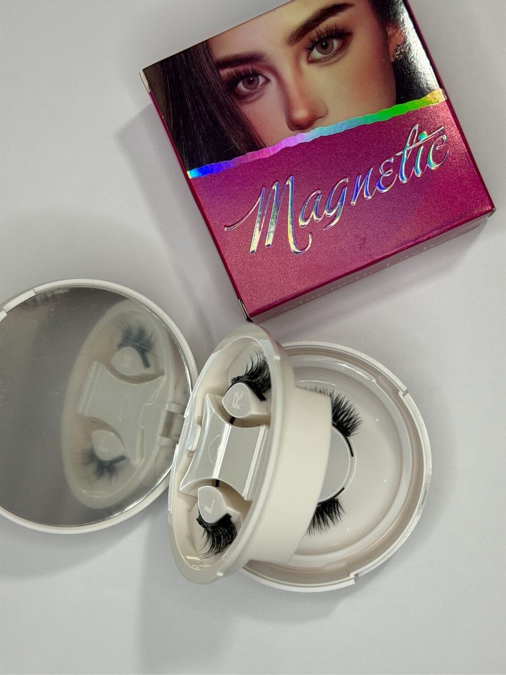 2 Pair Magnetic Lash Set With Mirror Compact Case No Glue False Eyelashes